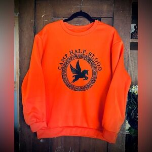 Percy Jackson Neon Safety Orange Crewneck Sweatshirt CAMP HALF-BLOOD Sz L NWOT